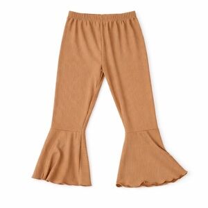 Girls Ribbed Bell Bottom Pants Brown Flare Leggings Size 130 (7/8)